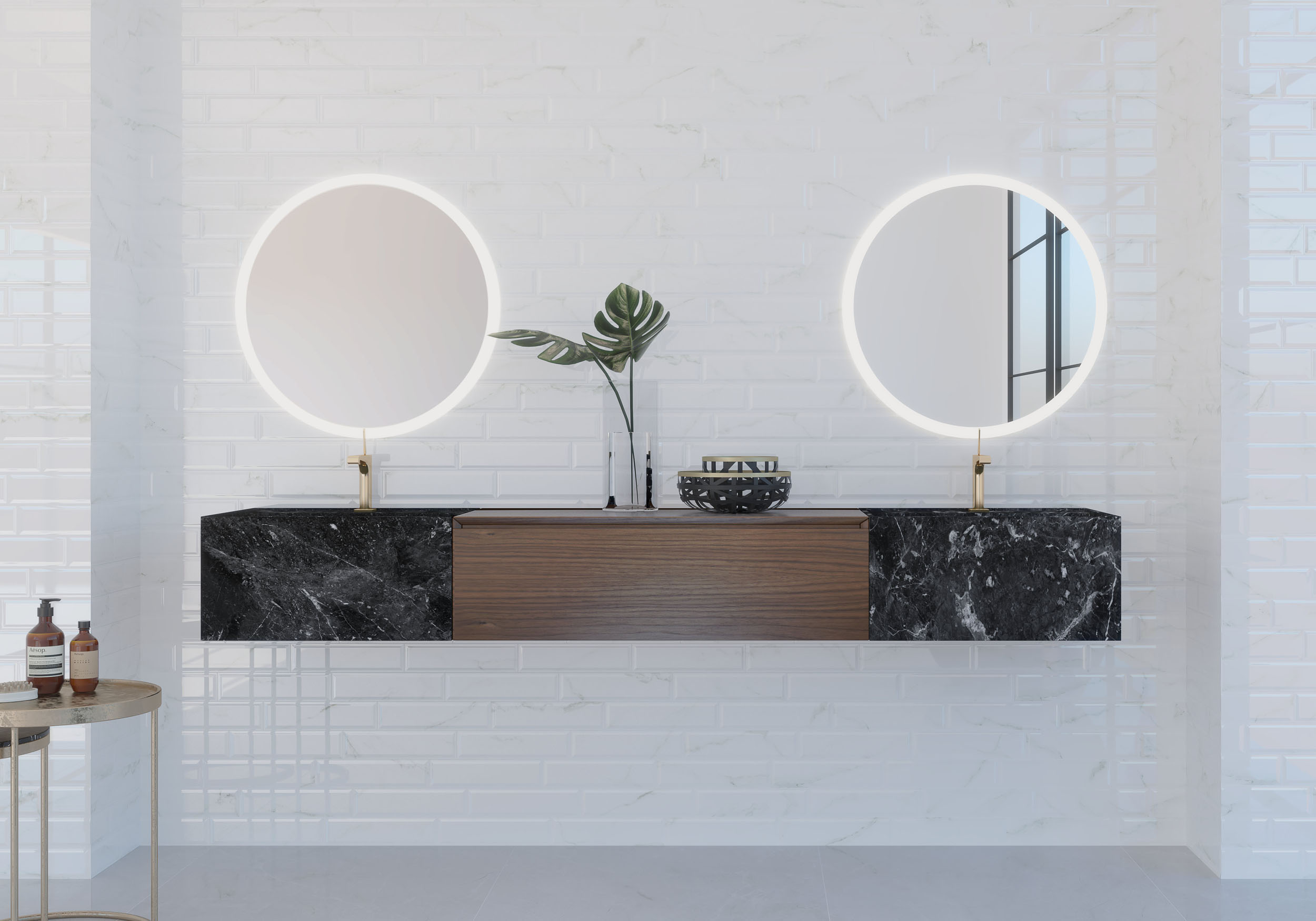 Hampton Bonalife mueble auxiliar con lavabo de mármol negro marquina