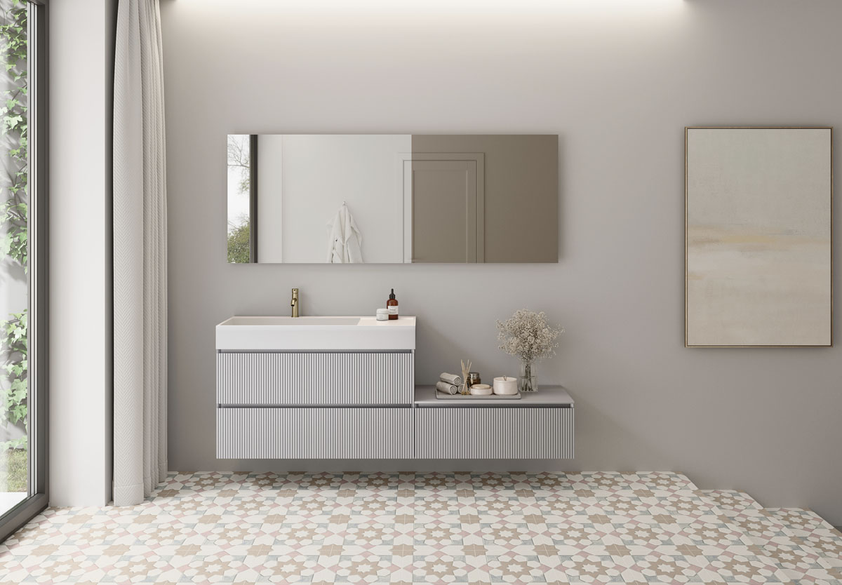 Mueble de baño Charlotte gris storm con dos cajones y modular